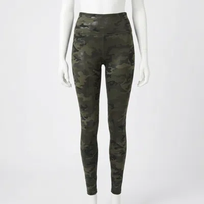 Spanx Compression Legging With Shiny Finish In Olive Camo In Green