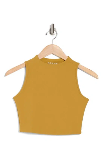 Spanx Contour Rib Mock Neck Crop Tank In Honey Mustard