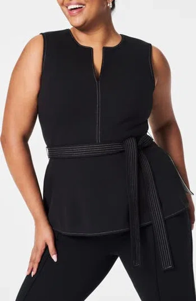Spanx ® Contrast Stitch Tie Waist Ponte Top In Black