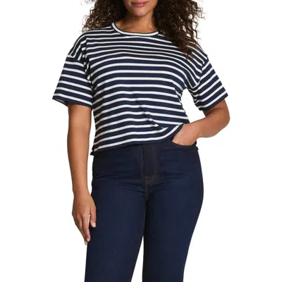 Spanx ® Cool Cotton Stripe Crewneck T-shirt In Navy/ White Yachtstrip