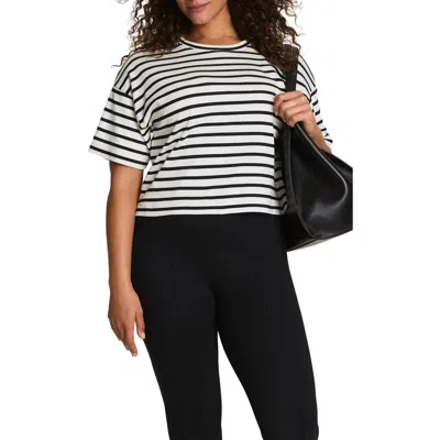 Spanx ® Cool Cotton Stripe Crewneck T-shirt In White/ Black Yachtstrip