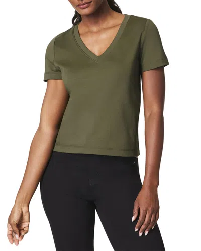 Spanx Cool Cotton V-neck T-shirt In Green
