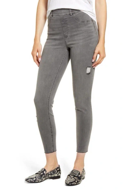 Spanx Distressed Ankle Skinny Jeans In Gray