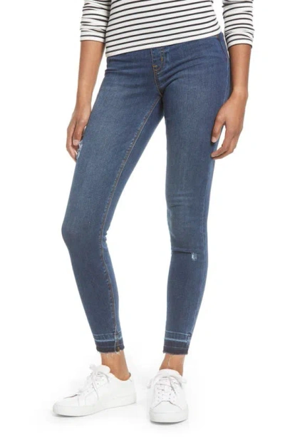 Spanx Distressed High Waist Ankle Denim Leggings In Medium Wash