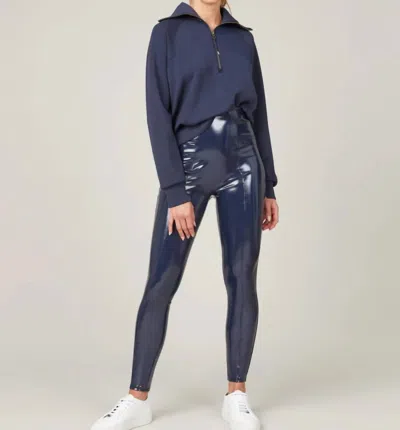 Spanx Faux Patent Leather Legging In Navy In Blue