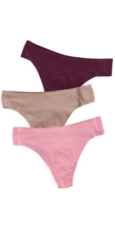 Spanx Fit To You Cotton Thongs 3 Pack Plumberry/rose/café Au Lait In Multi
