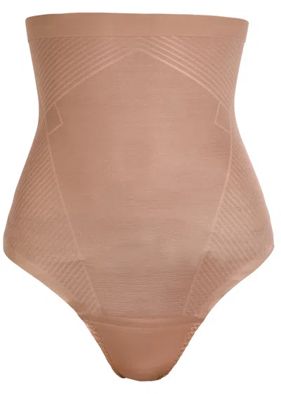 Spanx Invisible High-waist Sculpting Thong In Brown