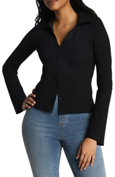 Spanx ® Knit Button-up Shirt In Black