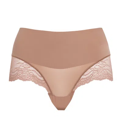 Spanx Lace Supersmooth Undie-tectable Hi Hipster Briefs In Brown