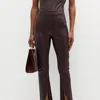 SPANX LEATHER-LIKE FRONT SLIT LEGGING IN CHERRY CHOCOLATE