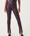 SPANX LEATHER LIKE FRONT SLIT LEGGINGS IN CHERRY CHOCOLATE