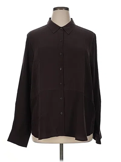 Pre-owned Spanx Long Sleeve Silk Top Brown Solid Pattern Mock Neckline Tops