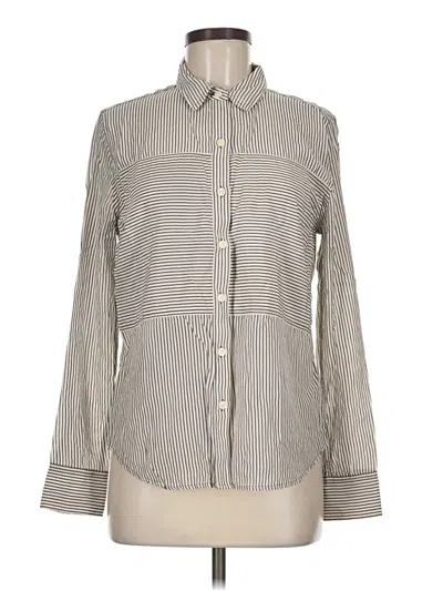 Pre-owned Spanx Long Sleeve Silk Top Gray Stripes Pattern Mock Neckline Tops