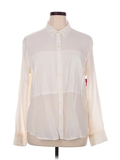 Pre-owned Spanx Long Sleeve Silk Top Ivory Mock Neckline Tops In White