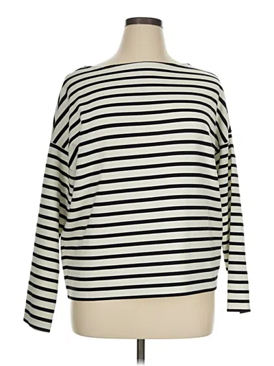 Pre-owned Spanx Long Sleeve Top Ivory Stripes Pattern Boatneck Tops