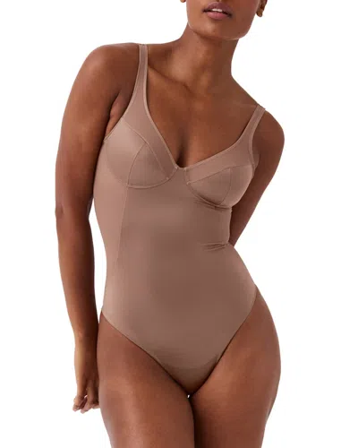 Spanx Sleeveless Shaping Satin Bodysuit In Cafe Au Lait