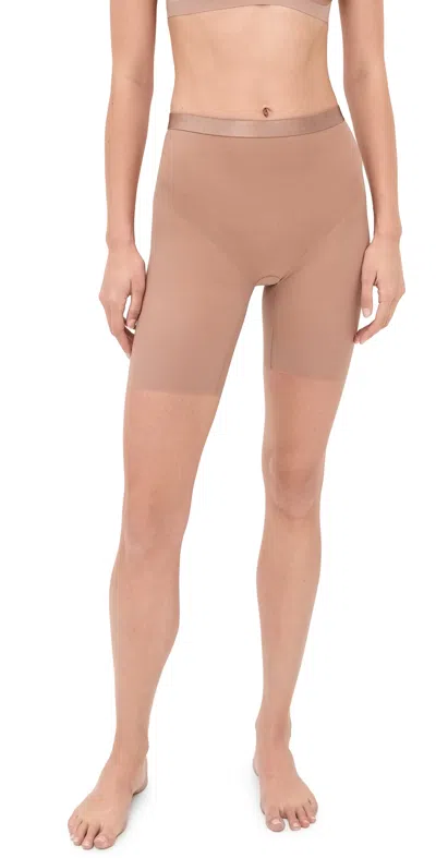 Spanx Mid Thigh Shorts Cafe Au Lait In Brown