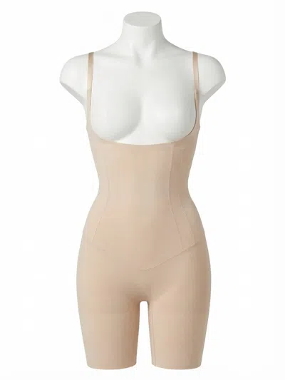 SPANX ONCORE OPEN-BUST MID-THIGH BODYSUIT IN SOFT NUDE