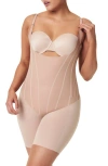 Spanx Super Sculpt Open-bust Mid-thigh Bodysuit In Natural Bronze