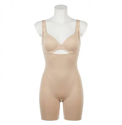 Spanx Open-bust Mid-thigh Bodysuit In Beige In Neutral