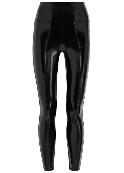 Spanx Panelled Faux Patent Leather Leggings In Black