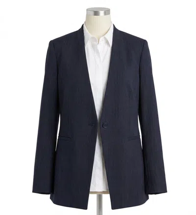 Spanx Perfect Collarless Blazer In Navy With White Pinstripes In Blue
