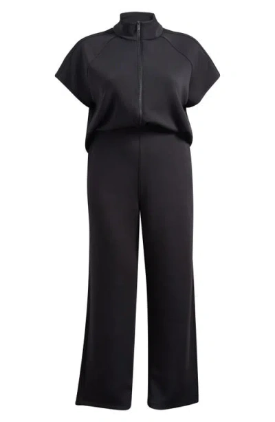 Spanx ® Pintuck Half Zip Jumpsuit In Very Black
