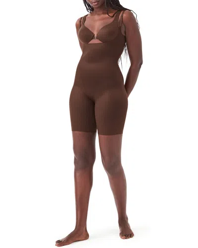 Spanx Second Skin Open Bust Mid Thigh Bodysuit In Brown
