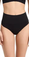 Spanx Comfort High-rise Stretch Cotton-blend Thong In Very Black