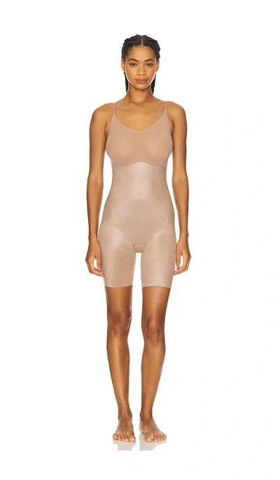 Spanx Shape Invisible Shaping Closed Bust Mid-thigh Bodysuit In Neutral