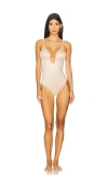 Spanx Shape Suit Your Fancy Plunge Low-back Bodysuit In Brown