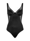Spanx Shaping Satin Thong Bodysuit In Black