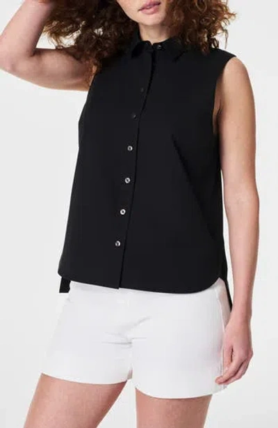 Spanx ® Sleeveless Stretch Cotton Poplin Button-up Shirt In Black