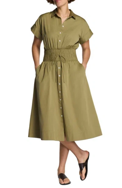 Spanx ® Smocked Button-up Midi Dress In Brown