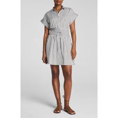 Spanx ® Smocked Striped Supima Cotton Mini Shirtdress In Gray