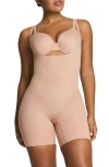 Spanx Oncore Open-bust Mid-thigh Bodysuit In Brown