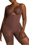 Spanx Sculpt Go Figure Open Bust Mid Thigh Bodysuit In Brown