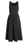 Spanx Mixed Media Tank Midi Dress In Classic Black