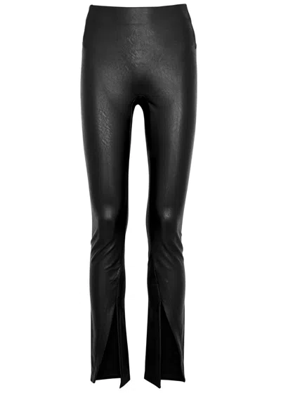 Spanx Split-hem Faux Leather Leggings In Black