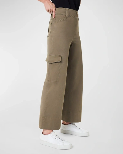 Spanx Stretch Twill Cropped Wide-leg Pants In Tuscan Olive