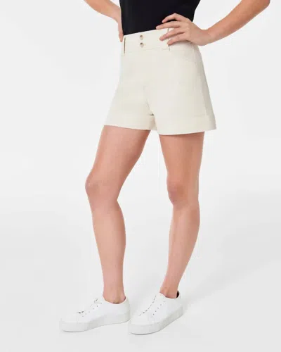 Spanx Stretch Twill Shorts In Eggshell In Beige