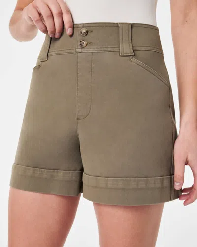Spanx Stretch Twill Shorts In Olive In Brown
