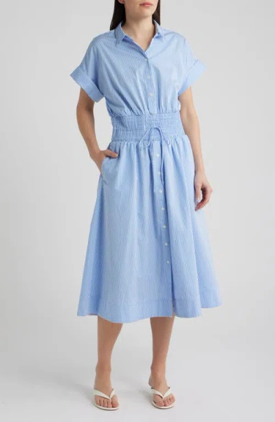 Spanx ® Stripe Smocked Waist Cotton Midi Dress In Blue