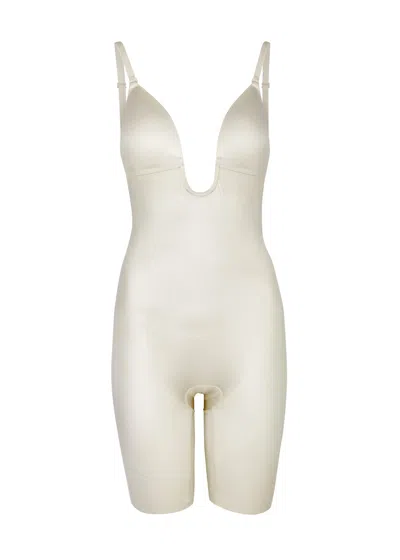 Spanx Suit Your Fancy Open-bust Mid-thigh Bodysuit In Ivory