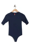Spanx ® Suit Yourself Ribbed Crew Neck Short Sleeve Smoother Bodysuit In Blue