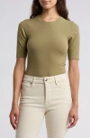 Spanx ® Suit Yourself Ribbed Crew Neck Short Sleeve Smoother Bodysuit In Olive Oil