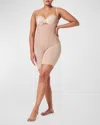 Spanx Super Sculpt Open-bust Mid-thigh Bodysuit In Natural Bronze