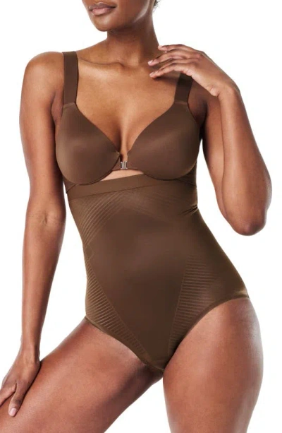 Spanx Printed Power High Waist Brief In Chestnut Brown