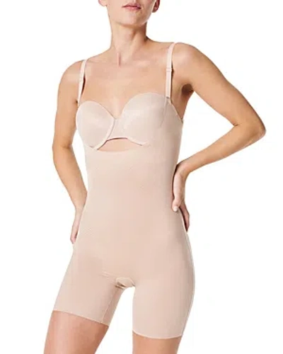 Spanx Thinstincts 2.0 Open-bust Midthigh Bodysuit In Champagne Beige