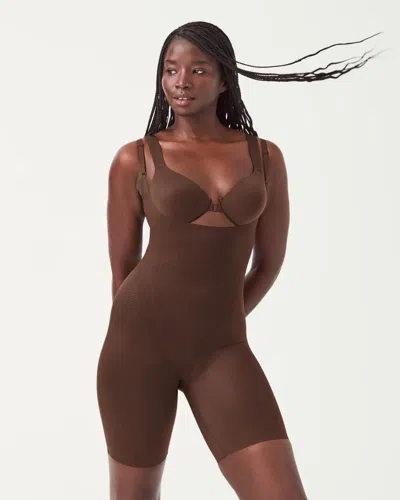 Spanx Thinstincts 2.0 Shapewear Women's Large Chestnut Open-bust Bodysuit Jdm461 In Brown